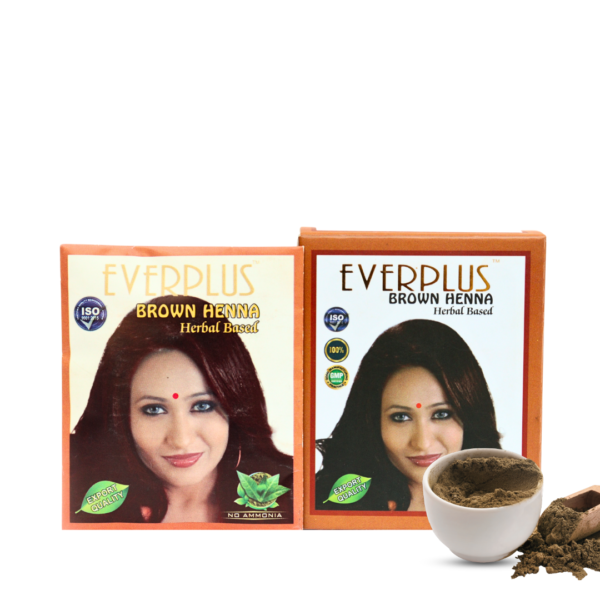 brown henna front with packet Everplus Brown Henna Powder Hair Color (10gm X 30Pouches)