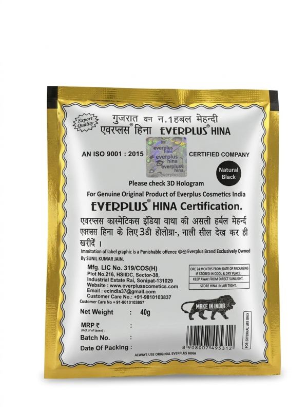 front Everplus Natural Black Hina Powder Pack of 5/ 5x40 Grams