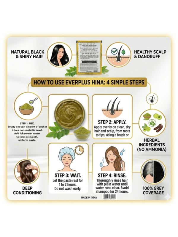 how to use Everplus Natural Black Hina Powder Pack of 10 (10x40gram)