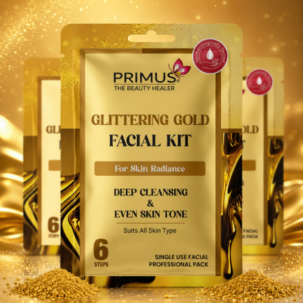 gold facial kit 6 steps Primus Glittering Gold 6 Steps Facial Kit – Instant Glow & Skin Brightening Gold Facial Kit for All Skin Types (43gm)