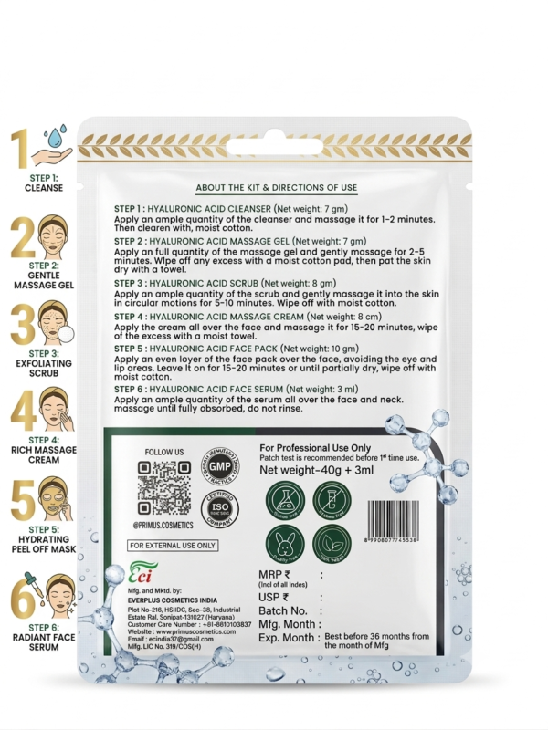 how to use hyaluronic acid Primus Hyalauronic Acid facial kit (43gm)