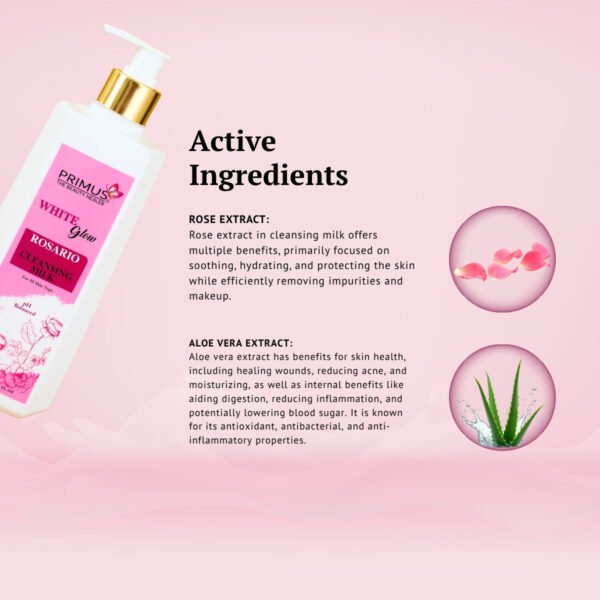 2.INGREDIENTS Primus Rosario Cleansing Milk – Gentle Daily Face Cleanser & Glowing Skin 500 ML