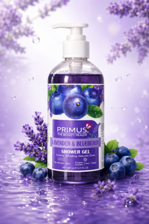 lavender shower gel banner Primus Lavender & Blueberry Shower Gel 500ML – Refreshing & Nourishing Body Wash for Soft Glowing Skin