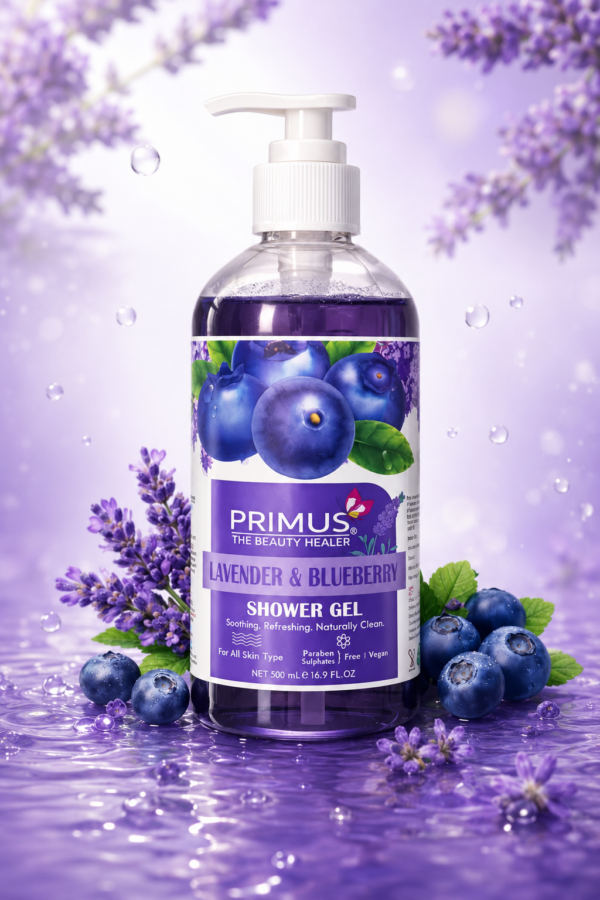 Primus Lavender & Blueberry Shower Gel 500ML – Refreshing & Nourishing Body Wash for Soft Glowing Skin