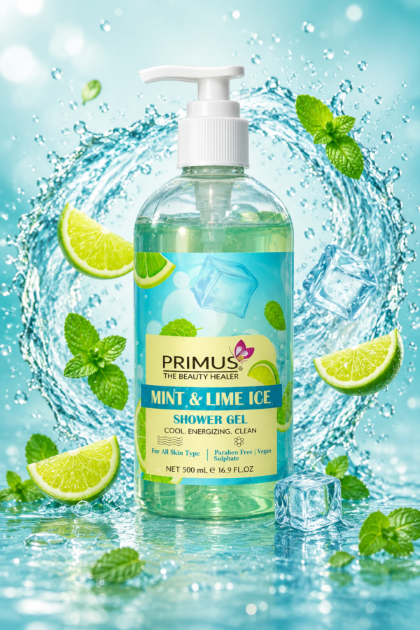 Primus Mint & Lime Ice Shower Gel 500ML - Refreshing Cooling Body Wash for Hot Weather | Energizing Formula | Deep Cleansing | Post-Workout | Family Size | Paraben & Sulphate Free | All Skin Types