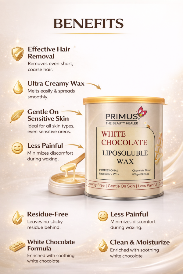 BENEFITS Primus Professional White Chocolate Liposoluble Wax for Smooth Hair & Tan Removal Wax (800gm)