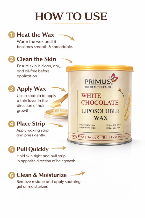 HOW TO USE Primus Professional White Chocolate Liposoluble Wax for Smooth Hair & Tan Removal Wax (800gm)