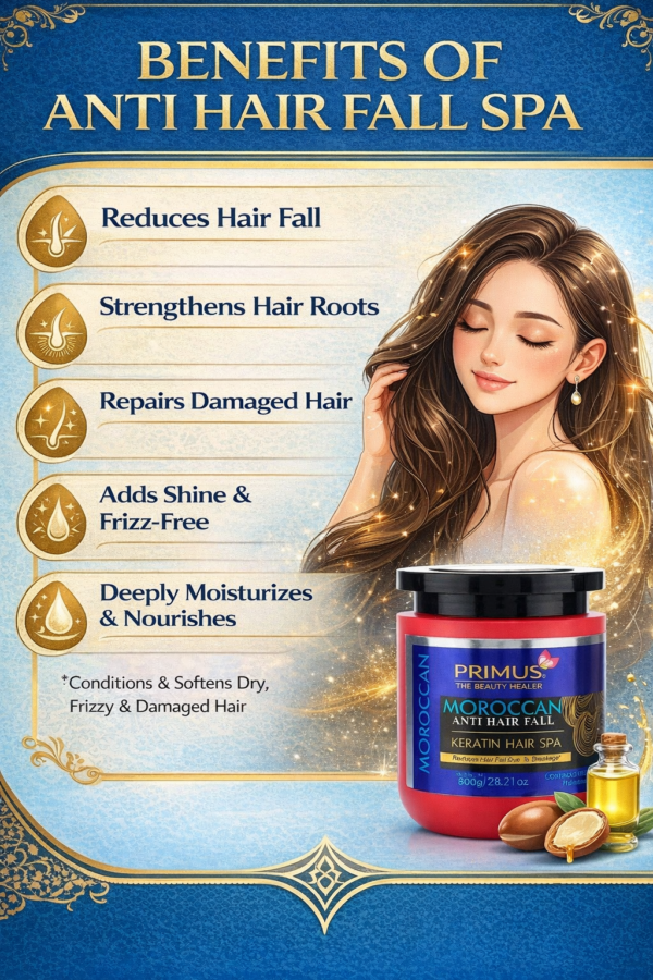 Primus Moroccan Anti Hair Fall Keratin Hair Spa Cream – Deep Nourishing Hair Mask for Smooth, Frizz-Free & Strong Hair (800gm)