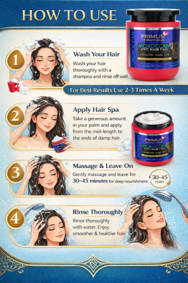 Primus Moroccan Anti Hair Fall Keratin Hair Spa Cream – Deep Nourishing Hair Mask for Smooth, Frizz-Free & Strong Hair (800gm)