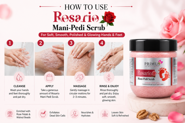 Primus Rosario Mani-Pedi Scrub (400gm) – Salon-Style Hand & Foot Care Scrub for Smooth, Refreshed Skin