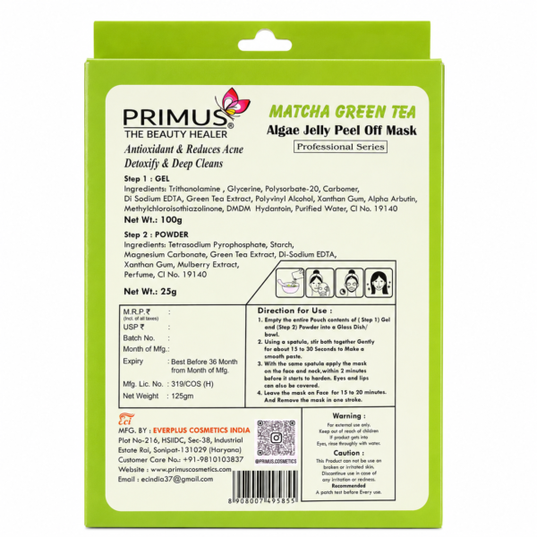 8EBBF908-41A2-4AB0-9774-0EC24883B679 Primus Matcha Green Tea Algae Jelly Peel Off Mask | Detox & Acne Care Hydro jelly Face Mask (125g)