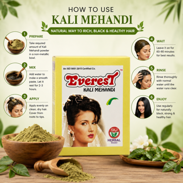 Everest Kali Mehandi Natural Black Herbal Hair Color Powder| Henna Hair Color for Soft, Strong & Shiny Hair( Pack of 4 box -24pouches)