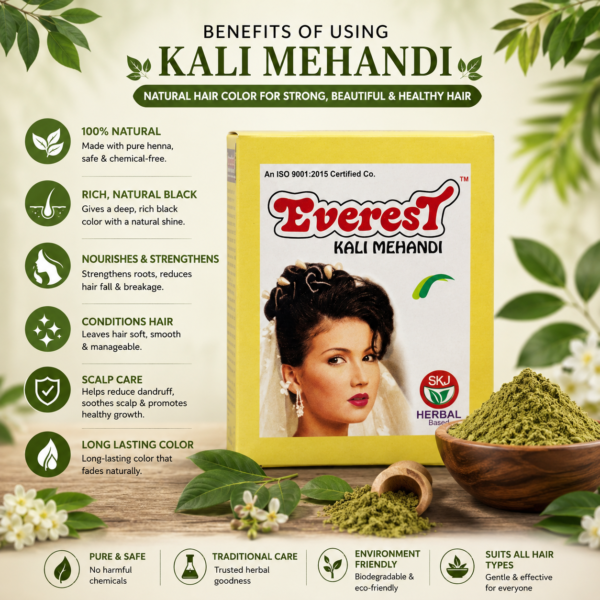 Everest Kali Mehandi Natural Black Herbal Hair Color Powder| Henna Hair Color for Soft, Strong & Shiny Hair( Pack of 4 box -24pouches)