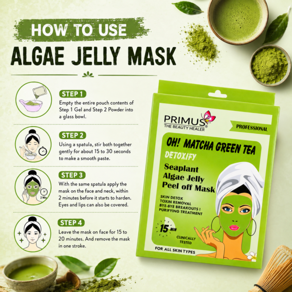 ED170107-6E28-4294-9351-C886C38F114A Primus Matcha Green Tea Algae Jelly Peel Off Mask | Detox & Acne Care Hydro jelly Face Mask (125g)