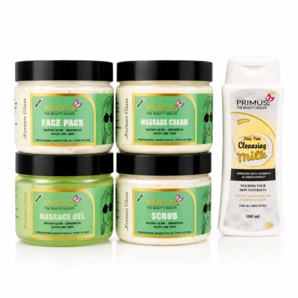 Primus Korean Glass 5 Steps Facial Kit – Instant Glow, Brightening & Hydrating Facial Kit for All Skin Types (1100gm)