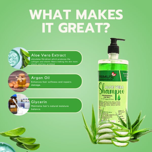 Primus aloe vera shampoo ingredients Primus Aloe Vera Shampoo – Hydrating & Nourishing Shampoo for Soft, Smooth & Healthy Hair | For All Hair Types (1000ml)