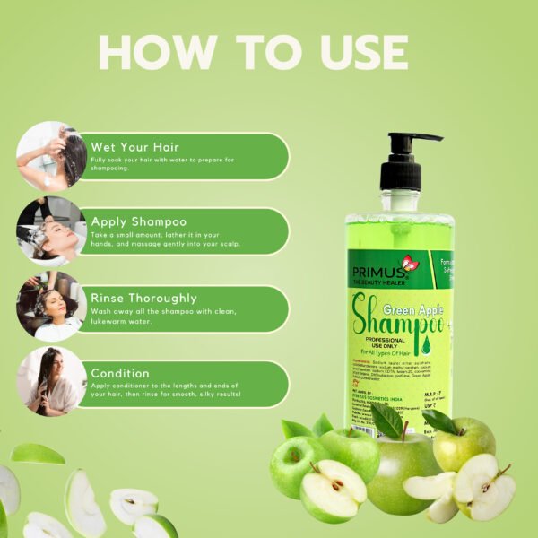 Primus green apple shampoo how to use Primus Green Apple Shampoo – Refreshing & Nourishing Shampoo for Soft, Shiny & Healthy Hair | For All Hair Types (1000ml)