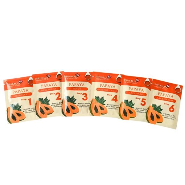 Primus papaya facial kit components Primus Papaya 6-Step Facial Kit | Brightening Facial Kit for Glowing & Radiant Skin (53gm)