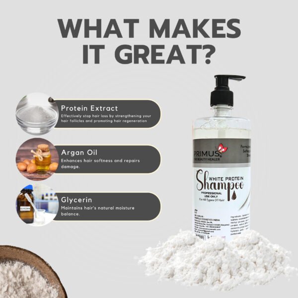 Primus protein shampoo ingredients Primus White Protein Shampoo – Protein-Enriched Nourishing & Strengthening Shampoo for Soft, Smooth & Healthy Hair | For All Hair Types (1000ml)